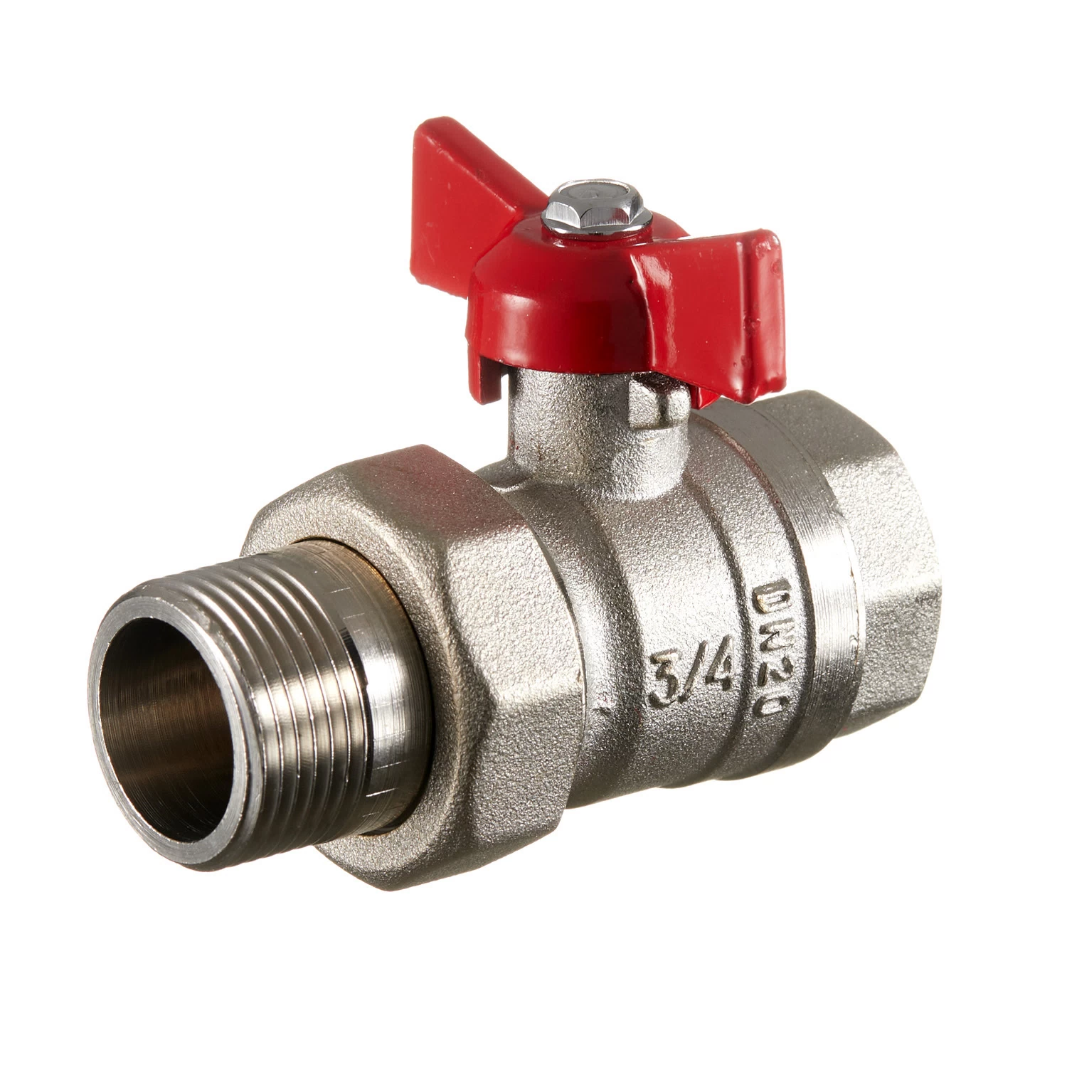 Кран шаровой латунный Valtec 3/4 ВР(г) х 3/4 НР(ш) бабочка с полусгоном прямой (VT.127.N.05)