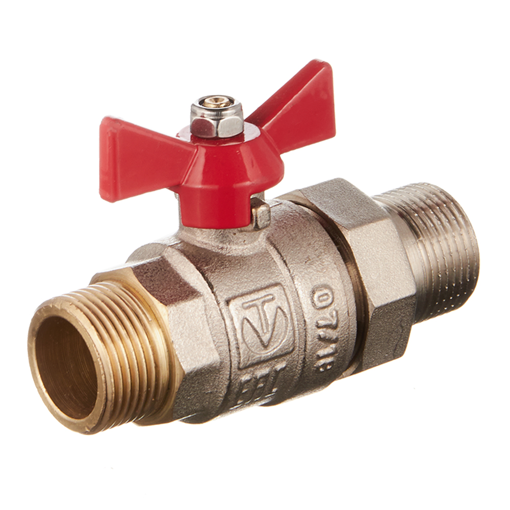 Кран шаровой латунный Valtec Base 3/4 НР(ш) х 3/4 НР(ш) бабочка с полусгоном прямой (VT.226.N.05)