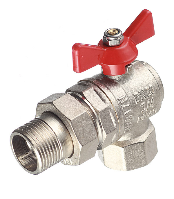Кран шаровой латунный Valtec Base 3/4 ВР(г) х 3/4 НР(ш) бабочка с полусгоном угловой (VT.228.N.05)