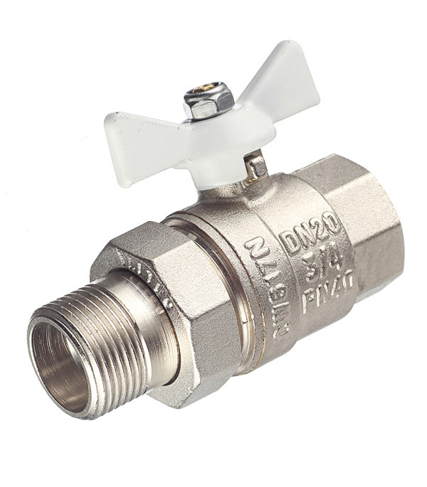Кран шаровой латунный Valtec Base 3/4 ВР(г) х 3/4 НР(ш) бабочка с полусгоном прямой (VT.227.NW.05)