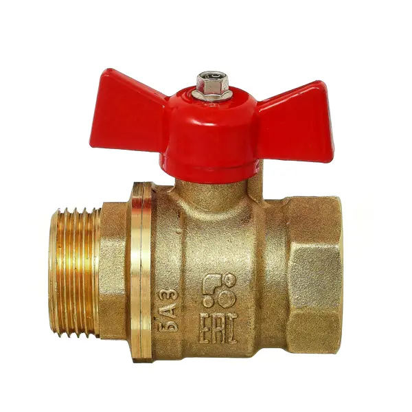 Кран шаровой прямой БАЗ DN15 PN40 1/2" ВР/НР латунь ручка бабочка