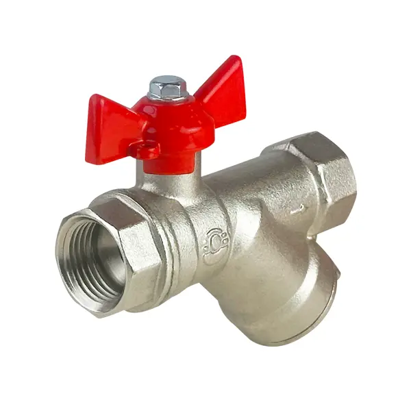 Кран шаровой прямой c фильтром Valfex PN40 1/2" ВР латунь ручка бабочка