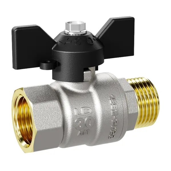 Кран шаровой прямой LD Pride DN32 PN25 1 1/4" НР/ВР латунь ручка бабочка