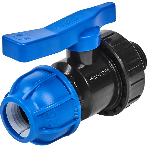 Кран шаровой прямой Политэк DN25 PN16 3/4"x25 НР полипропилен ручка флажок