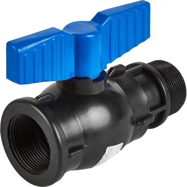 Кран шаровой прямой Политэк DN40 PN16 1 1/2" НР/ВР полипропилен ручка флажок
