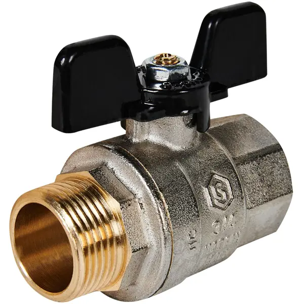 Кран шаровой прямой Stout DN20 PN40 3/4" НР/ВР латунь ручка бабочка