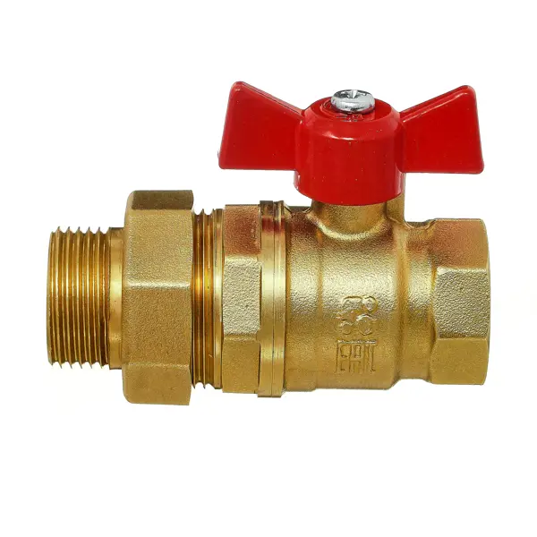 Кран шаровой с американкой прямой БАЗ DN15 PN40 1/2" НР/ВР латунь ручка бабочка