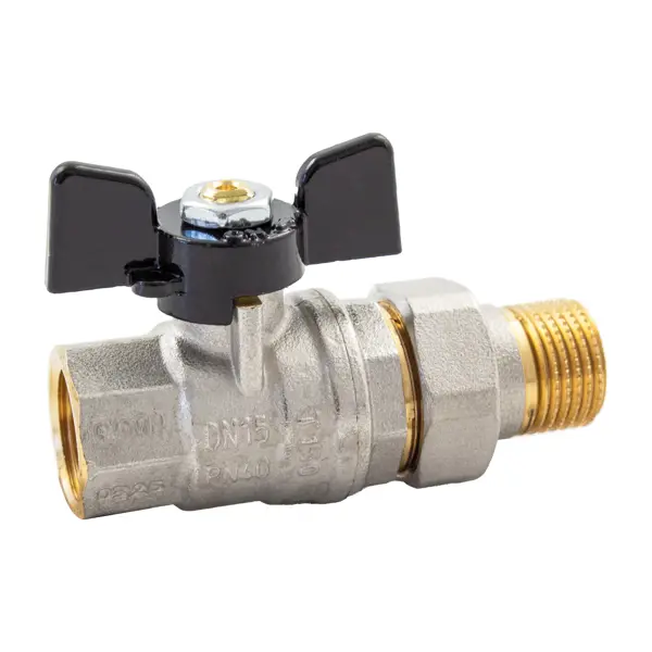 Кран шаровой с американкой прямой Bugatti Oregon DN15 PN40 1/2" НР/ВР латунь ручка бабочка