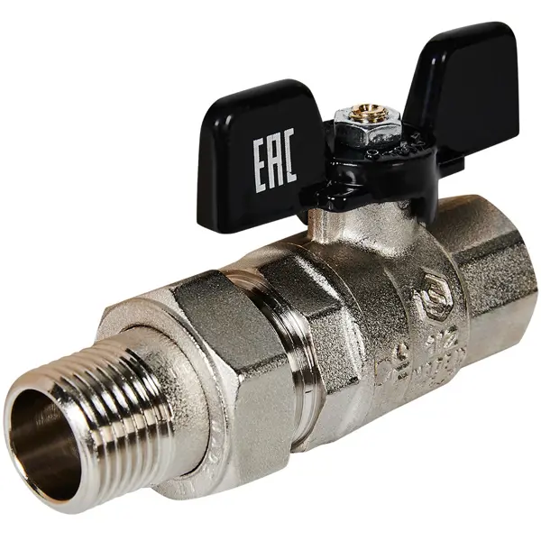 Кран шаровой с американкой прямой Stout DN15 PN40 1/2" НР/ВР латунь ручка бабочка