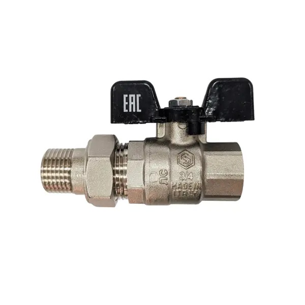Кран шаровой с американкой прямой Stout DN20 PN40 3/4" НР/ВР латунь ручка бабочка