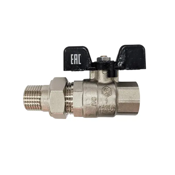 Кран шаровой с американкой прямой Stout DN25 PN40 1" НР/ВР латунь ручка бабочка
