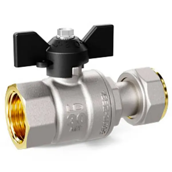 Кран шаровой с накидной гайкой прямой LD Pride DN20 PN40 3/4" ВР латунь ручка бабочка LD 47.396.20