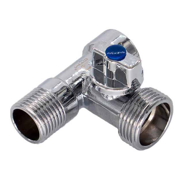кран шаровой трехпроходной СТМ 1/2"x3/4"x1/2" НР/НР/ВР бабочка, ГОСТ
