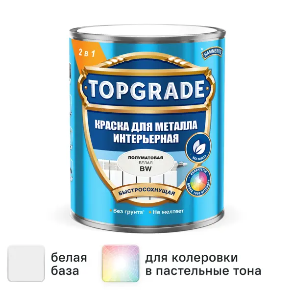 Краска 2 в 1 для металла интерьерная Topgrade полуматовая белая база BW 0.9л