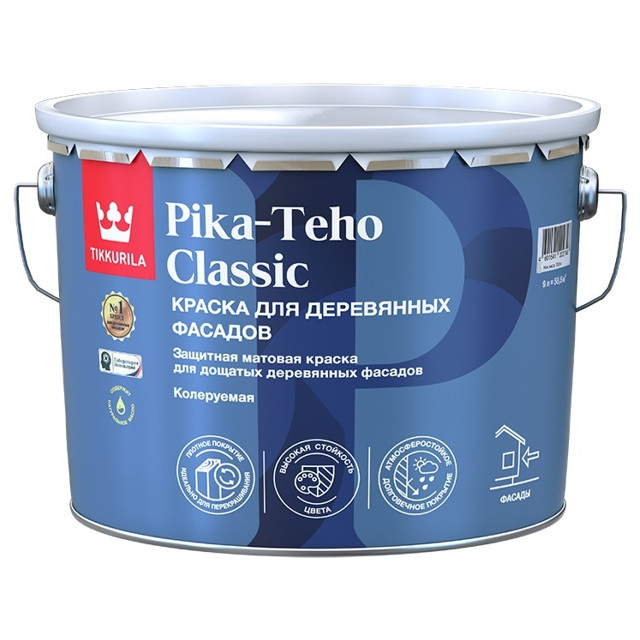 краска акрилатная фасадная TIKKIVALA Pika-Teho Classic база С 9л бесцветная, арт.700014064