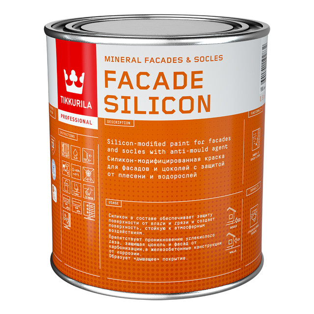 краска акриловая фасадная TIKKIVALA Facade Silicon база А 0,9л белая, арт.700011473