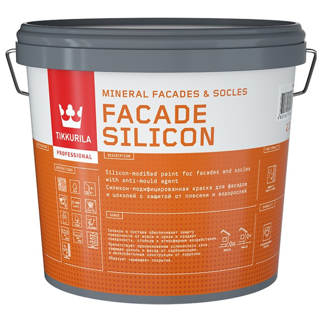 краска акриловая фасадная TIKKIVALA Facade Silicon база C 2,7л бесцветная, арт.700011478