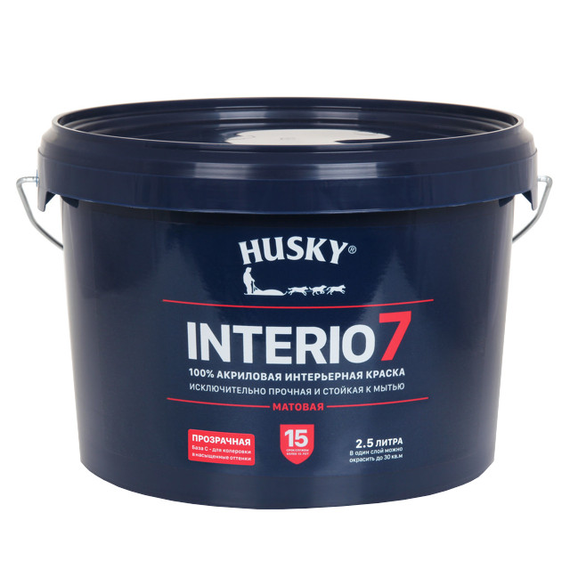 краска акриловая HUSKY INTERIO 7 для стен и потолков база С 2,5л, арт.32239