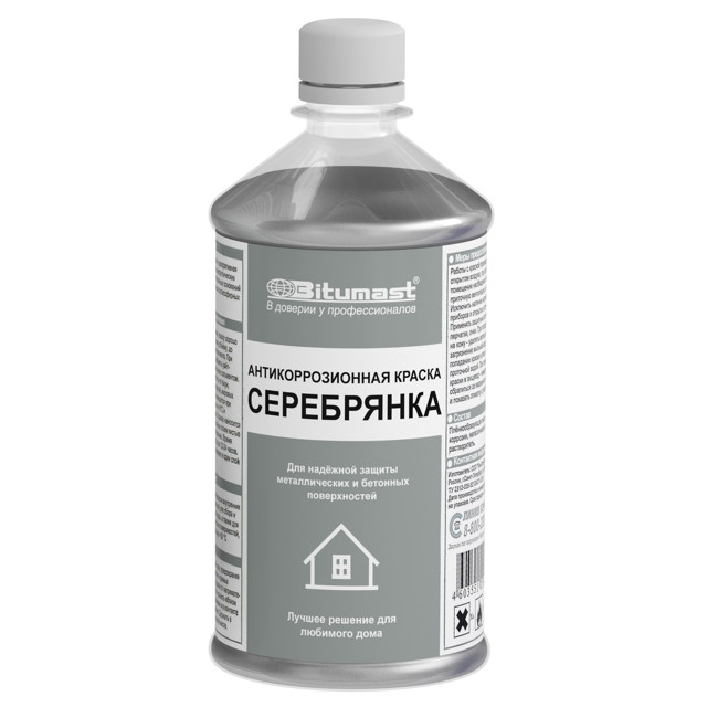 краска антикоррозионная защитная BITUMAST Серебрянка 0,5л, арт.260101