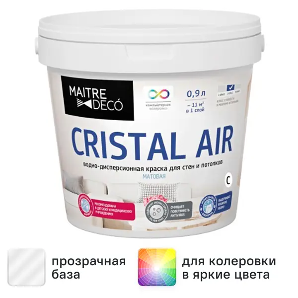 Краска декоративная Maitre Deco Cristal Air Antivirus матовая прозрачная база С 0.9 л