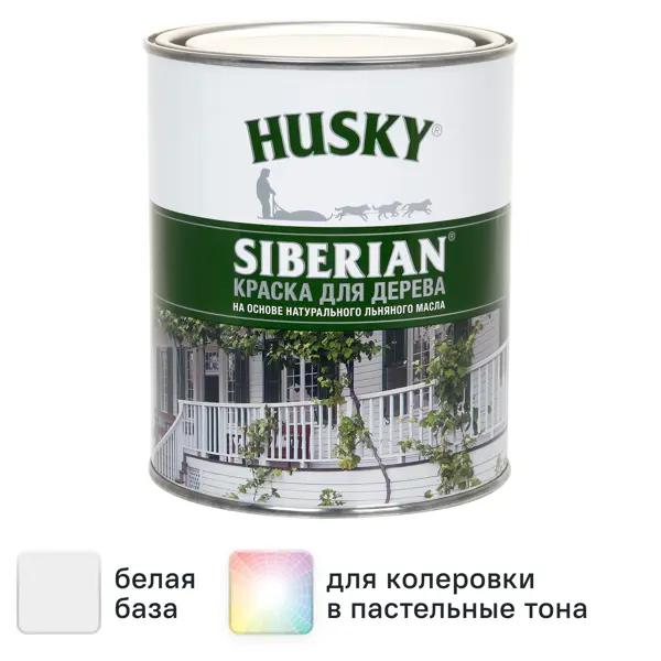 Краска для дерева Husky Siberian моющаяся полуматовая цвет белый 0.9 л