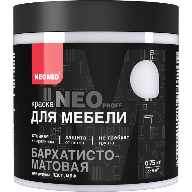 краска для мебели и декора NEOMID 0,75кг белая, арт. Н-КрМебел-0,75/белый