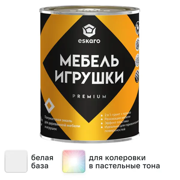 Краска для мебели и игрушек моющаяся Eskaro Toys & Furniture полуматовая цвет белый база А 0.9 л