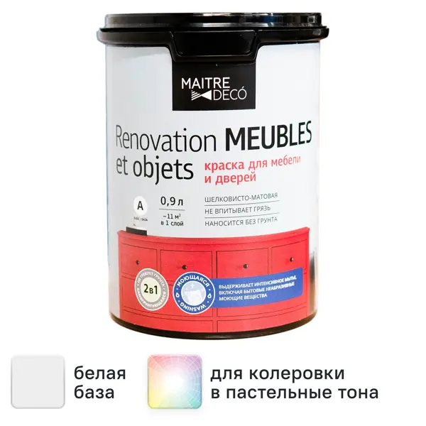 Краска для мебели Maitre Deco Renovation матовая цвет белый 0.9 л