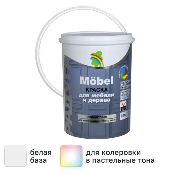 Краска для мебели Радуга ВД-АК 115 база А цвет белый 0.9 л
