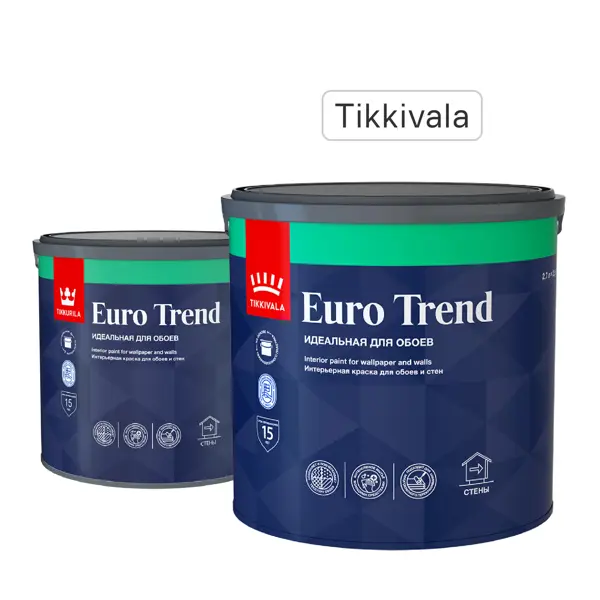 Краска для стен и обоев Tikkivala Euro Trend моющаяся матовая прозрачная база C 2.7 л