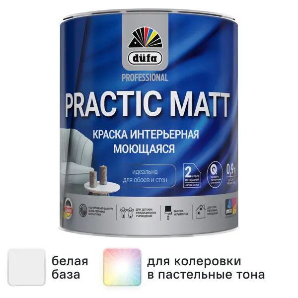 Краска для стен и потолков Dufa Prof Practic Matt матовая цвет белый база Б1 0.9 л