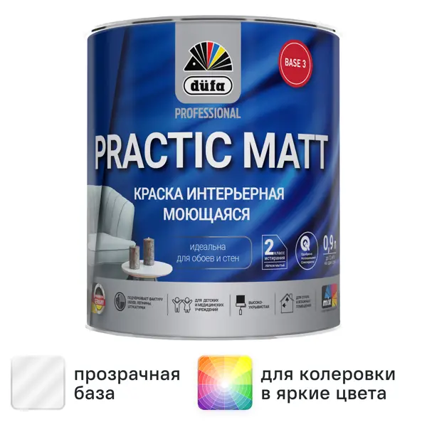 Краска для стен и потолков Dufa Prof Practic Matt матовая цвет прозрачный база Б3 0.9 л