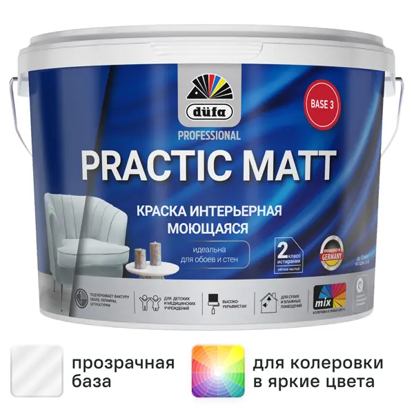 Краска для стен и потолков Dufa Prof Practic Matt матовая цвет прозрачный база Б3 9 л
