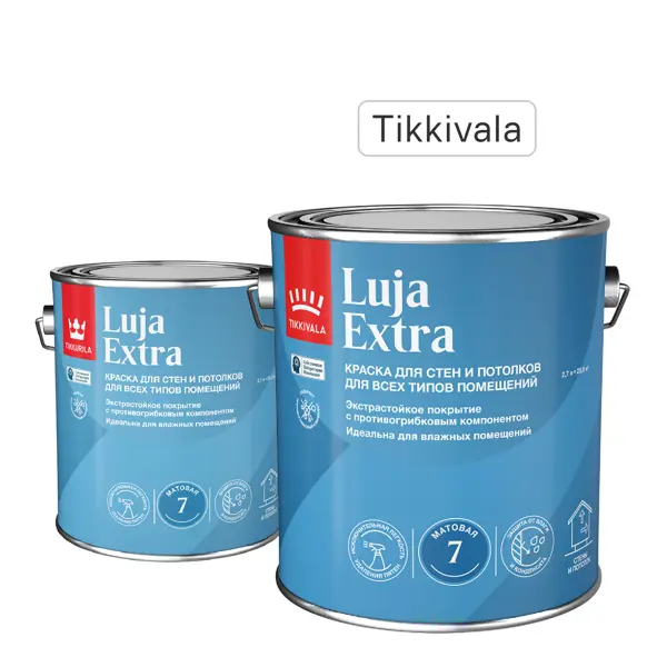 Краска для стен и потолков экстра-стойкая Tikkivala Luja Extra моющаяся матовая прозрачная база С 2.7 л
