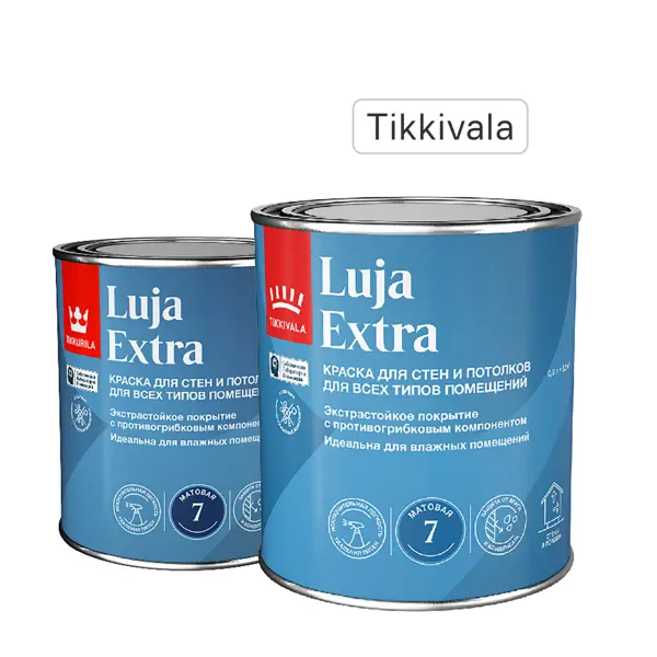 Краска для стен и потолков экстра-стойкая Tikkivala Luja Extra моющаяся матовая прозрачная база С 0.9 л