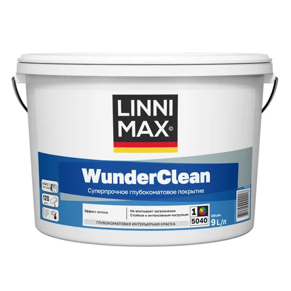 Краска для стен и потолков Linnimax Wunder Clean глубокоматовая цвет белый база A 9 л