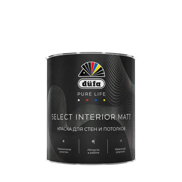 Краска для стен и потолков моющаяся Dufa Select Interior Matt глубокоматовая цвет белый база A 0.9 л