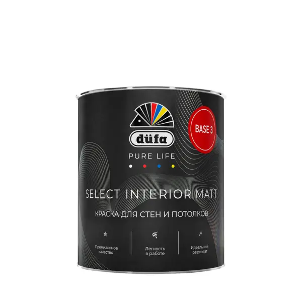 Краска для стен и потолков моющаяся Dufa Select Interior Matt глубокоматовая цвет прозрачный база С 0.9 л