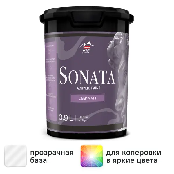 Краска для стен и потолков Parade Sonata Deep Matt моющаяся глубокоматовая прозрачная база С 0.9 л