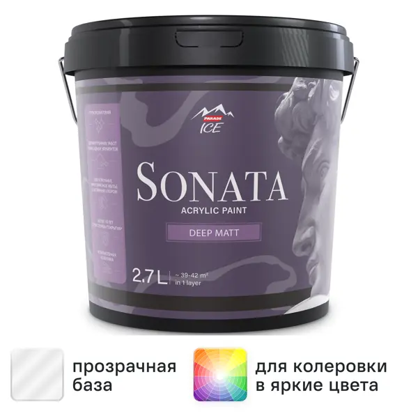Краска для стен и потолков Parade Sonata Deep Matt моющаяся глубокоматовая прозрачная база С 2.7 л