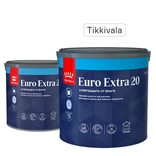 Краска для стен и потолков Tikkivala Euro-20 полуматовая прозрачная база С 2.7 л