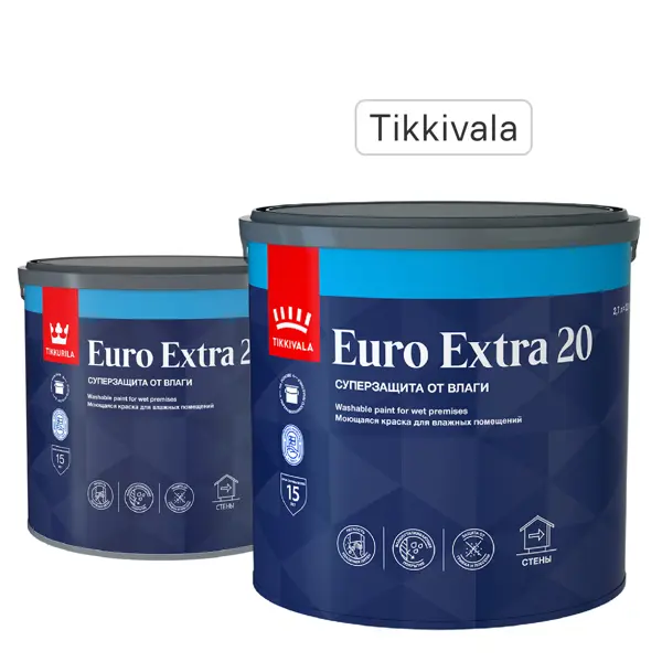 Краска для стен и потолков Tikkivala Euro Extra полуматовая цвет белый база А 2.7 л