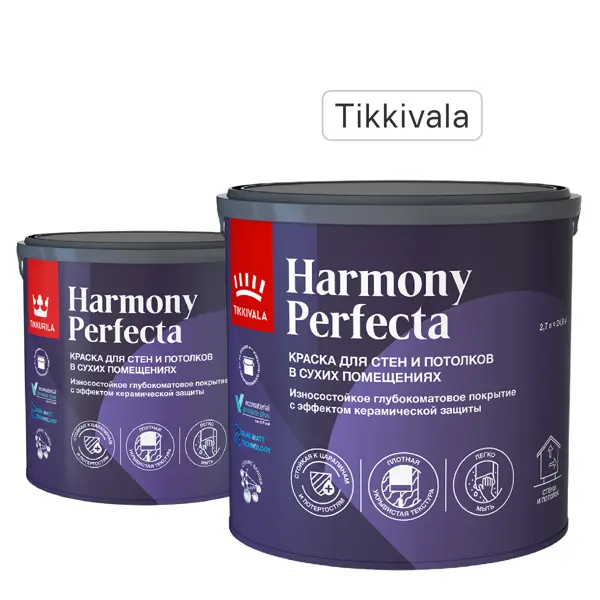 Краска для стен и потолков Tikkivala Perfecta моющаяся матовая цвет белый база А 2.7 л