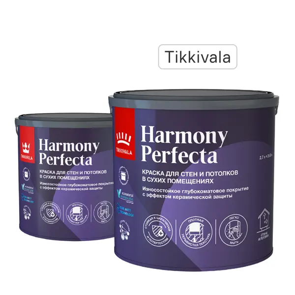 Краска для стен Tikkivala Perfecta матовая прозрачная база С 2.7 л