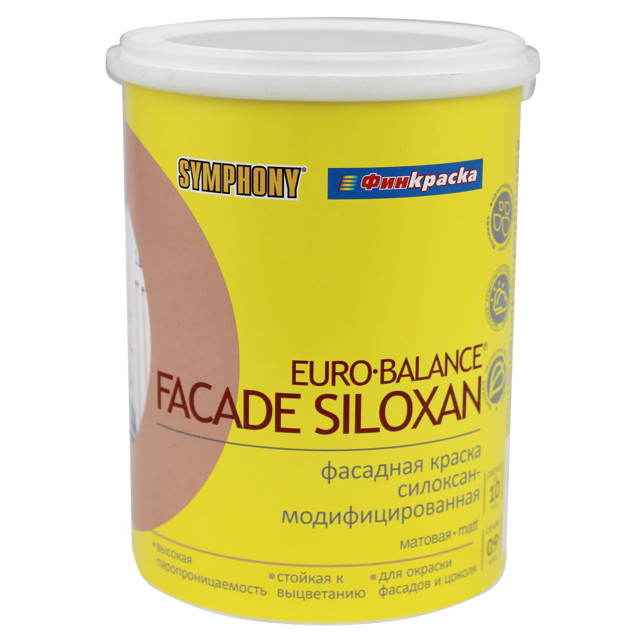 краска фасад в/э SYMPHONY Euro Balance Facade Siloxane база LC матовая 0,9л бесцветная, арт.1100253