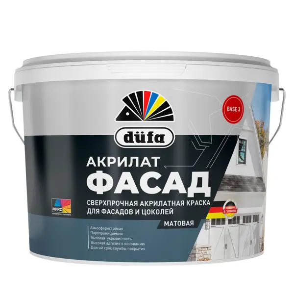 Краска фасадная Dufa Acrylat Fassade матовая цвет прозрачный база C 9 л