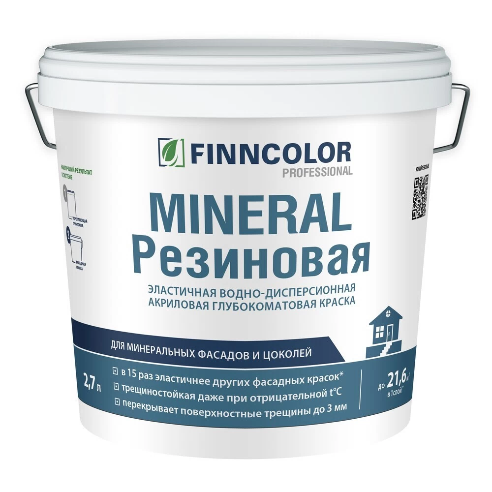 Краска фасадная Finncolor Mineral резиновая акриловая база А белая 2,7 л