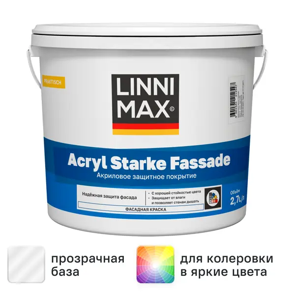 Краска фасадная Linnimax Acryl SF матовая цвет прозрачный база C 2.7 л