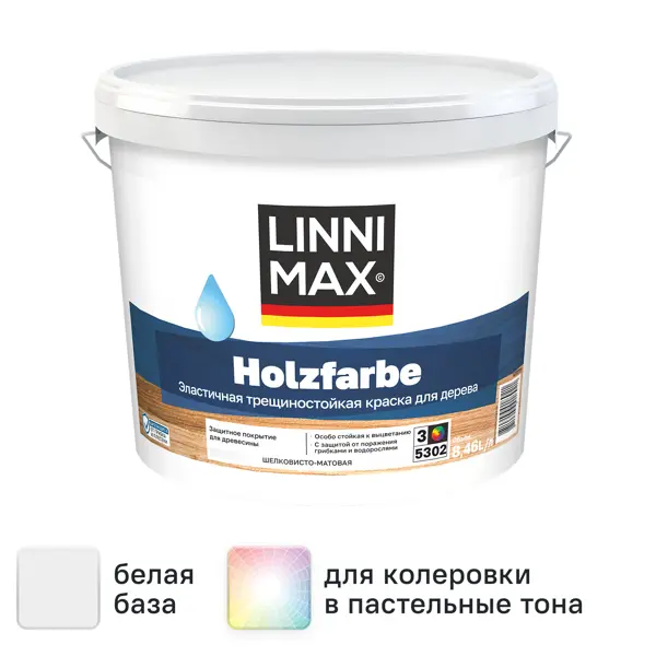 Краска фасадная Linnimax Holzfarbe шелковисто-матовая прозрачная база Б3 8.46 л