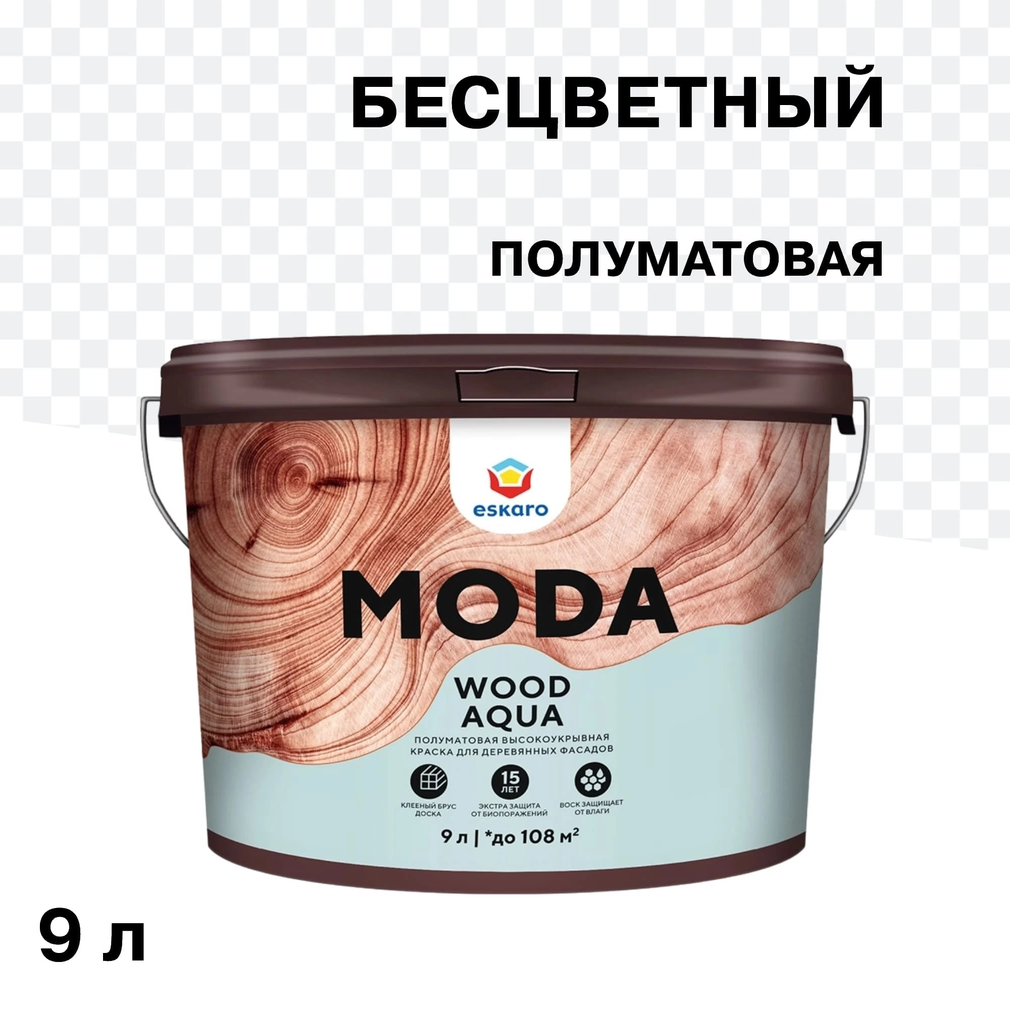 Краска фасадная по дереву Eskaro Moda Wood Aqua акриловая база TR бесцветная 9 л